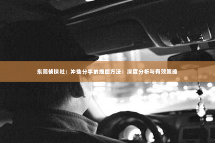 东莞侦探社：冲动分手的挽回方法：深度分析与有效策略